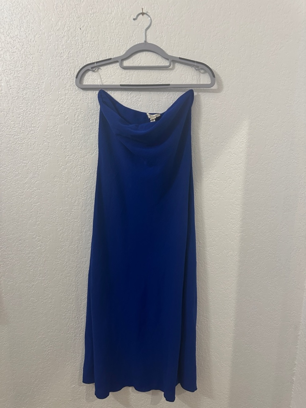See You Monday Cobalt Blue Cowl Strapless Midi Dress